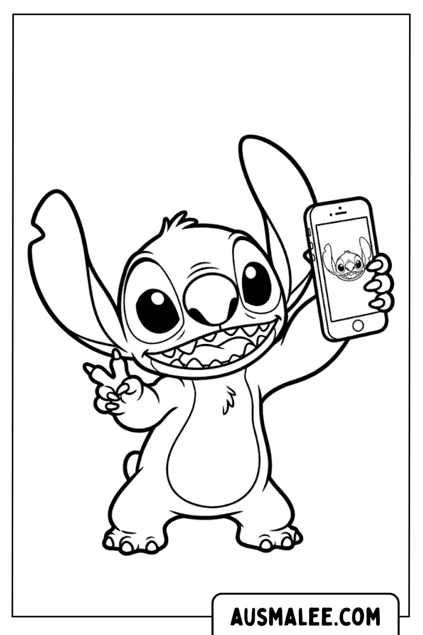 Kleurplaten Stitch Selfie iPhone
