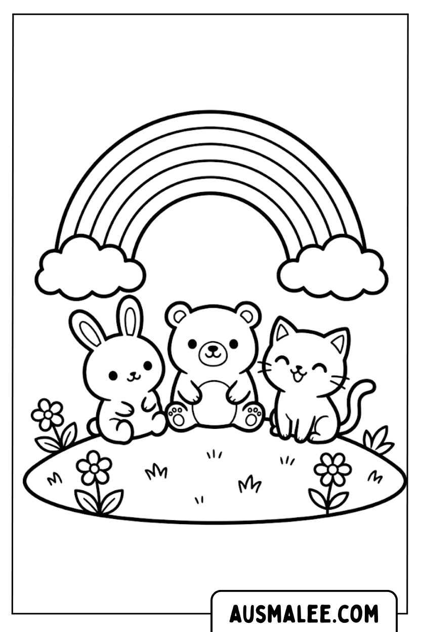 Coloring pages animals friends rainbow