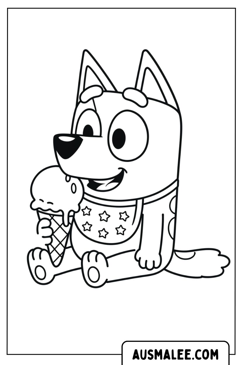 Coloriage Bluey mangeant un cornet de glace