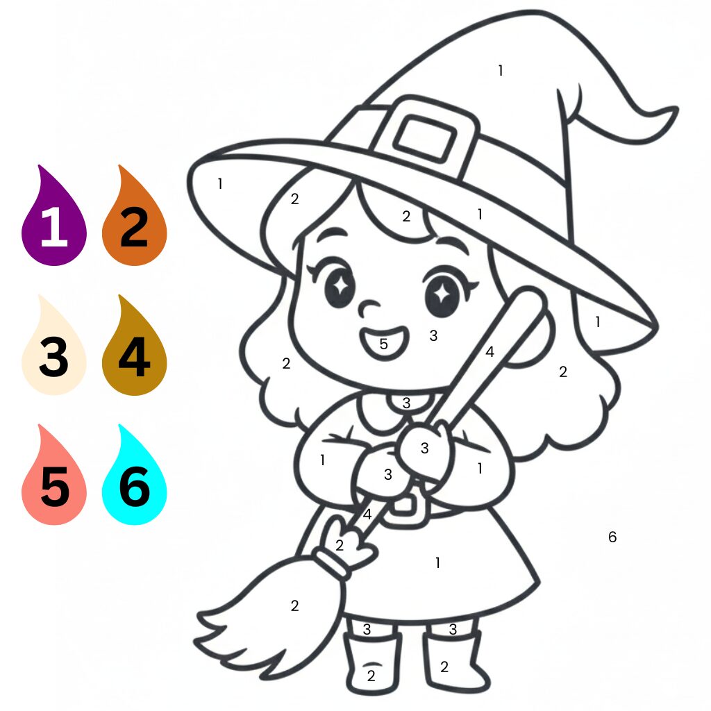Coloriage Sorcière et balai