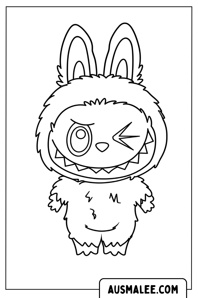 Ausmalbild Labubu Mit Hasenohren Zwinkert