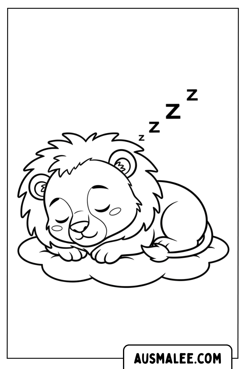 Coloring Page Lion Cub Sleeping On Cloud