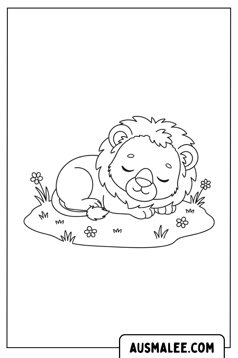 Coloring picture Lion Cub Sleeps Peacefully