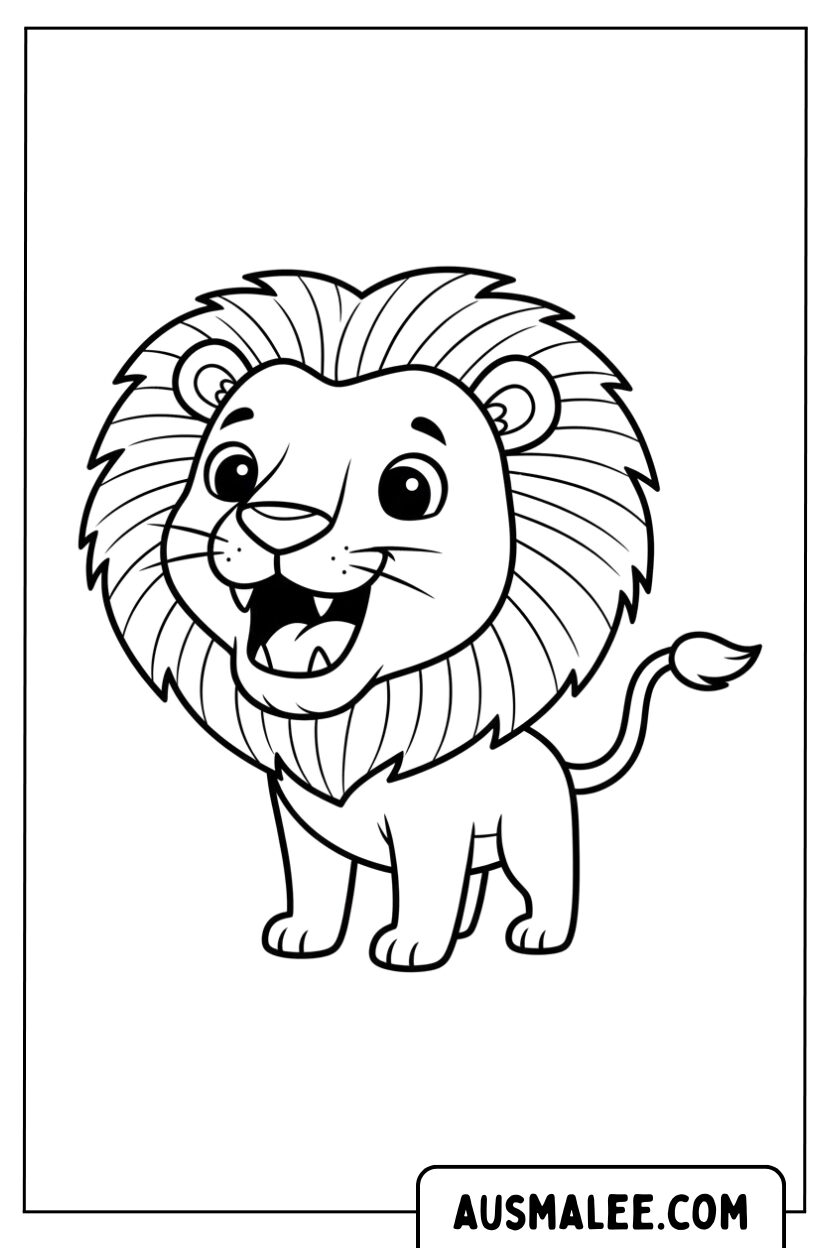 Coloring picture lion cub standing happily