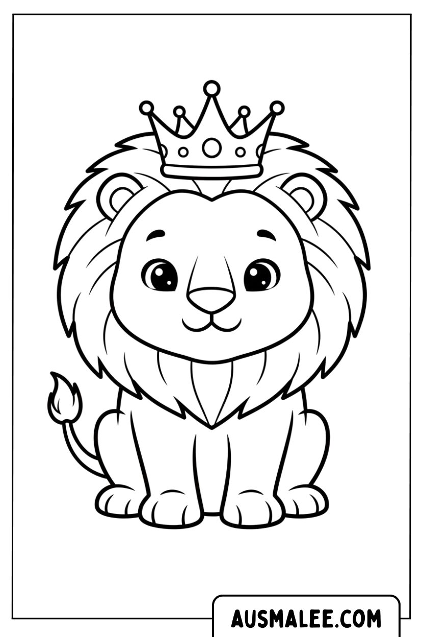 Coloring picture lion cub wearing crown