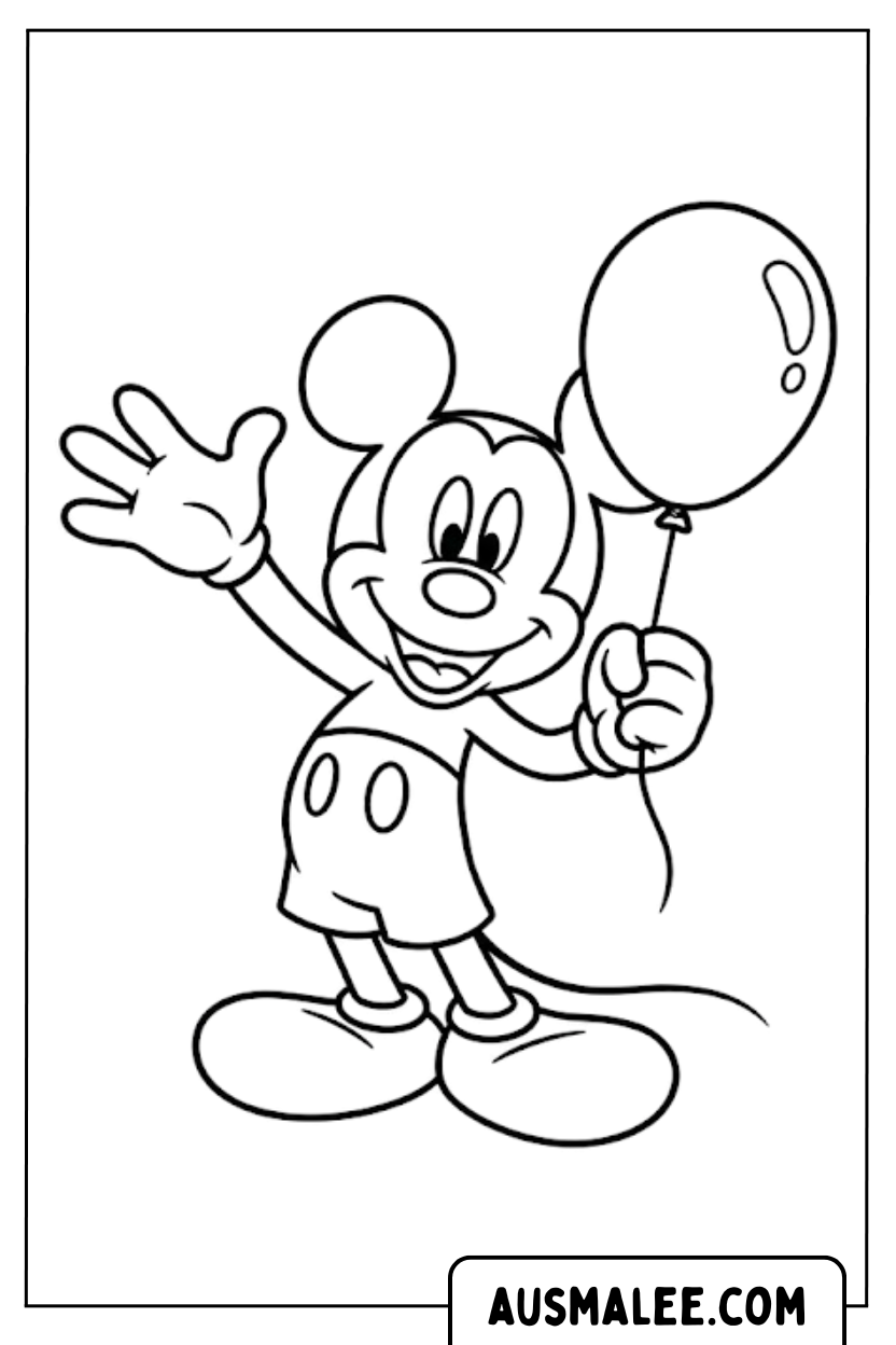 Coloring page Mickey Mouse Holding Balloon