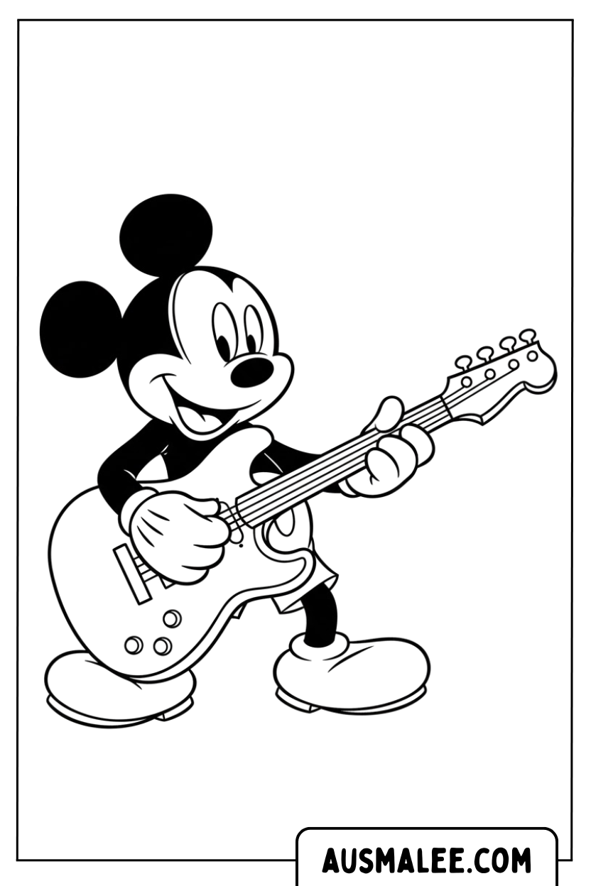 Mickey Mouse Plays Guitar Coloring Page
