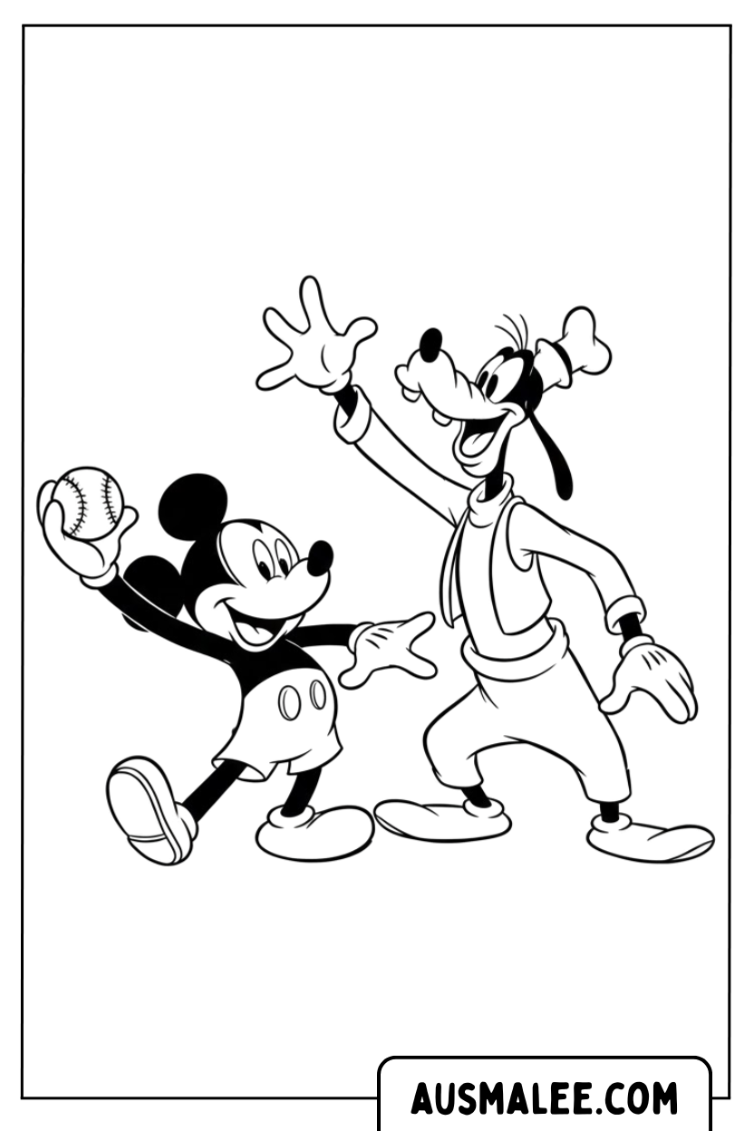 Coloring Page Mickey Mouse And Goofy Playing