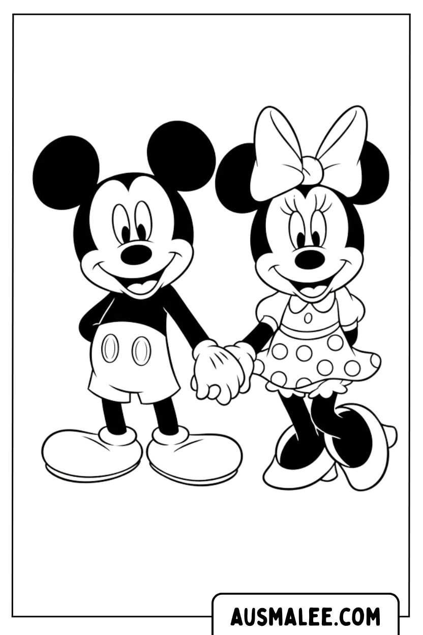 Coloring Page Mickey And Minnie Holding Hands