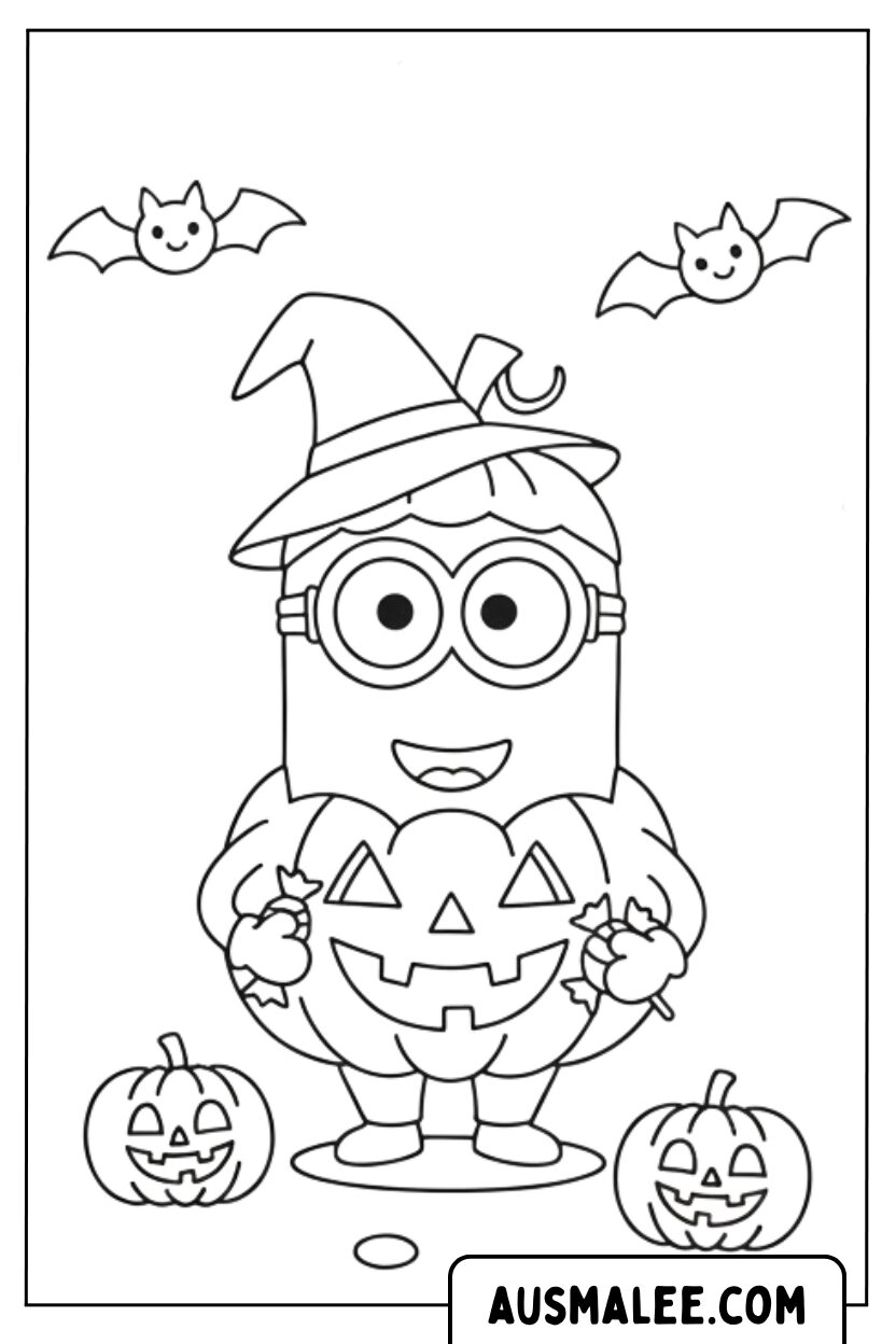 Coloriage Minion en sorcière citrouille