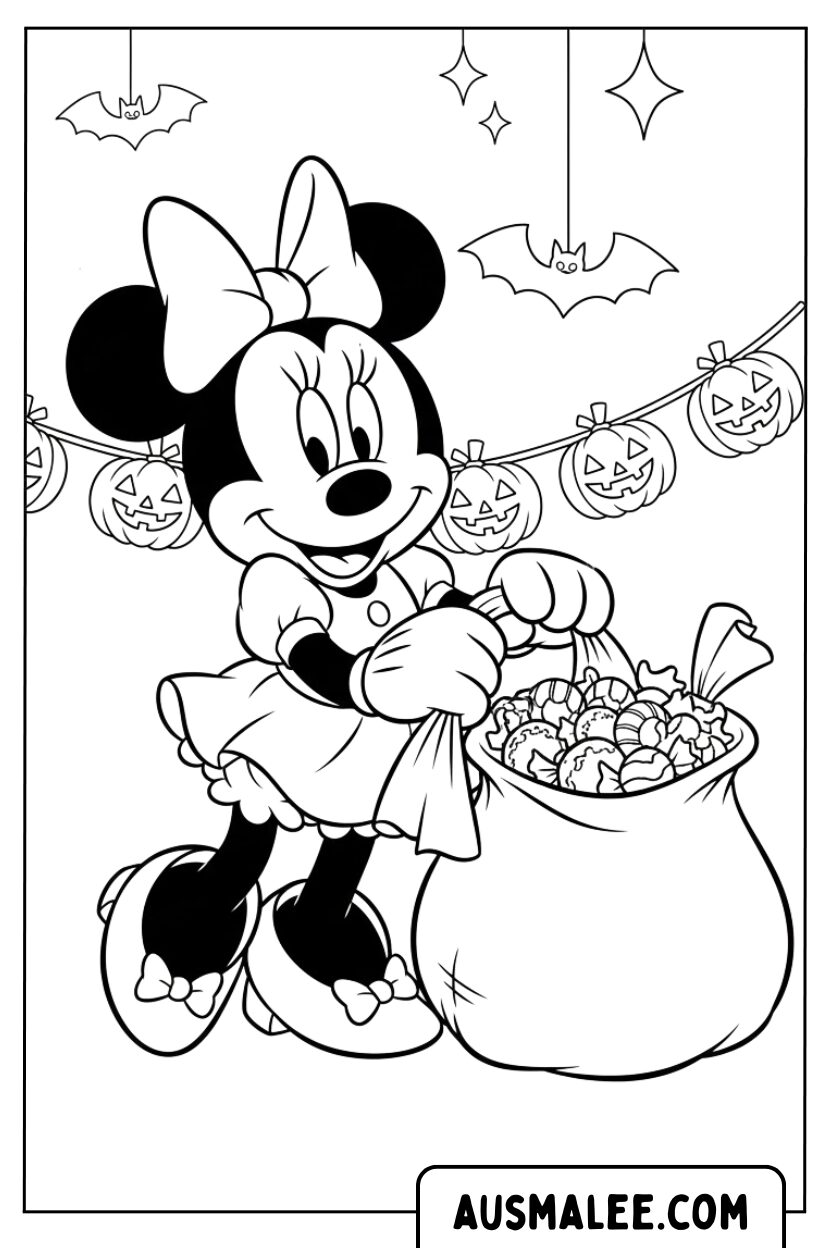Coloriage - Minnie Mouse Des bonbons ou un sort