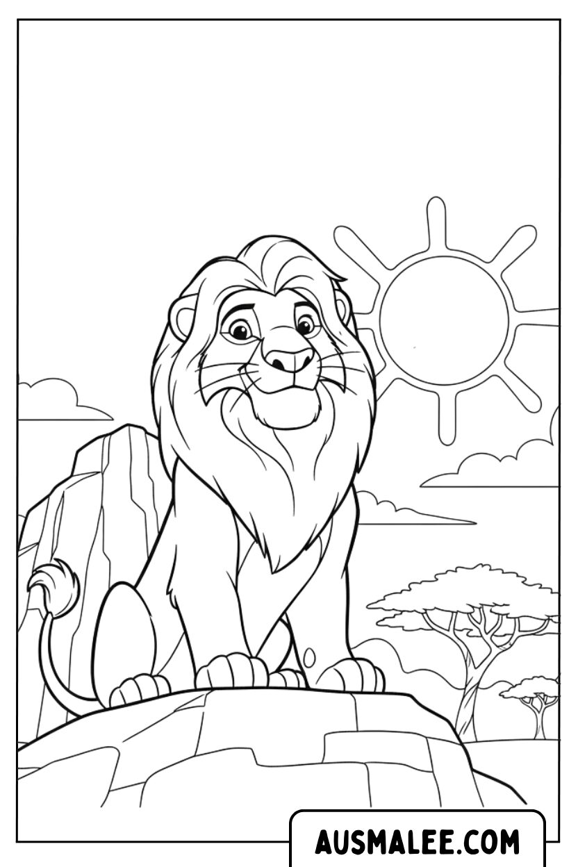 Coloring page Mufasa Standing on Rocks