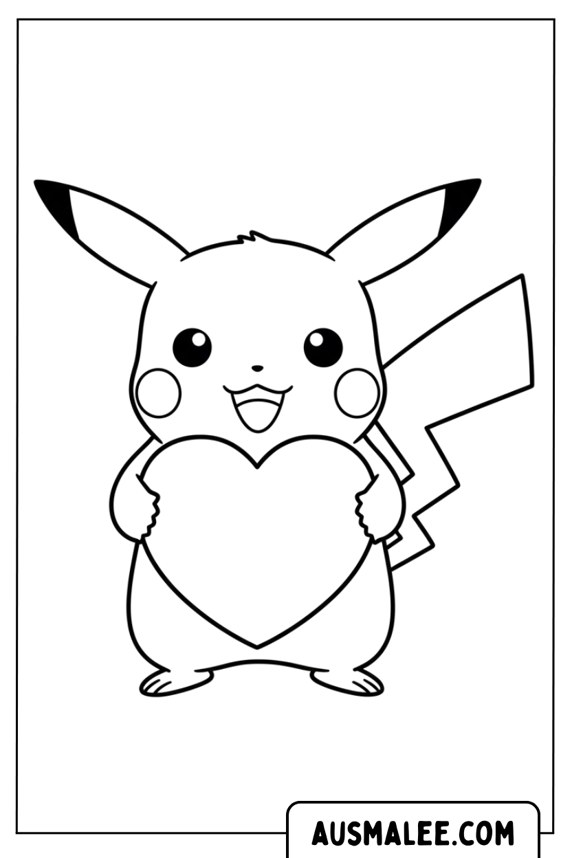 Ausmalbild Pikachu Umarmt Herz