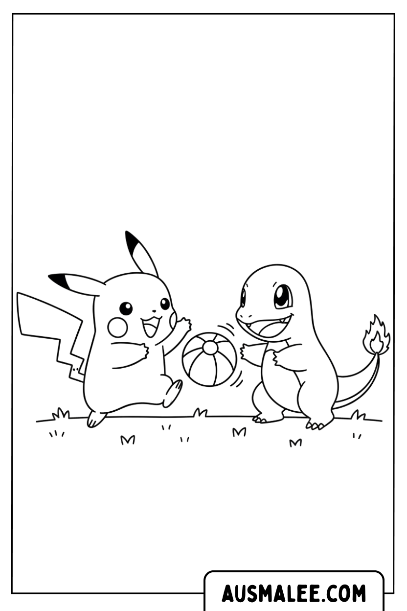Ausmalbild Pikachu Und Charmander Spielen