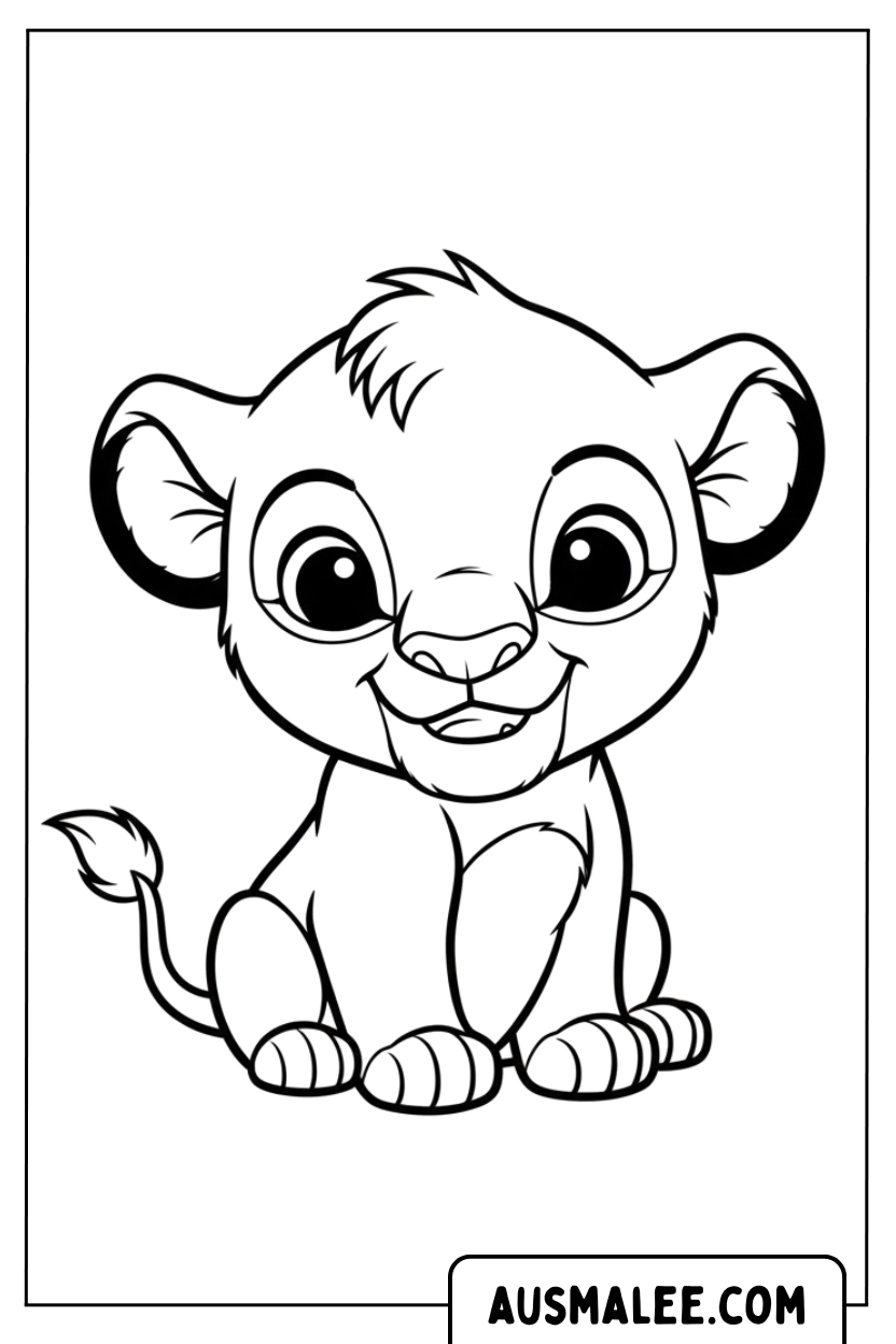 Simba lion cub sitting coloring page