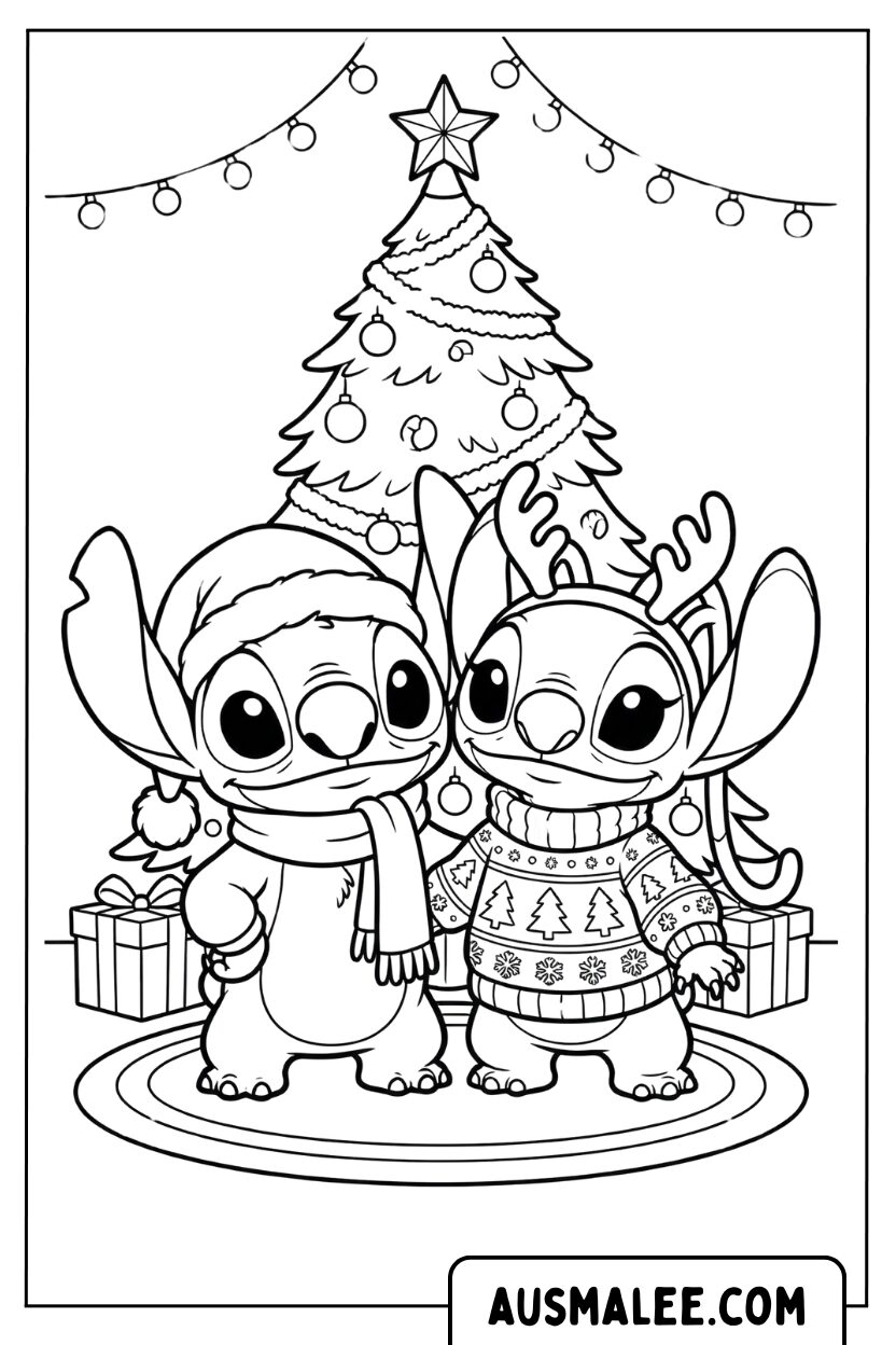 Kleurplaat Stitch Angel kersttrui