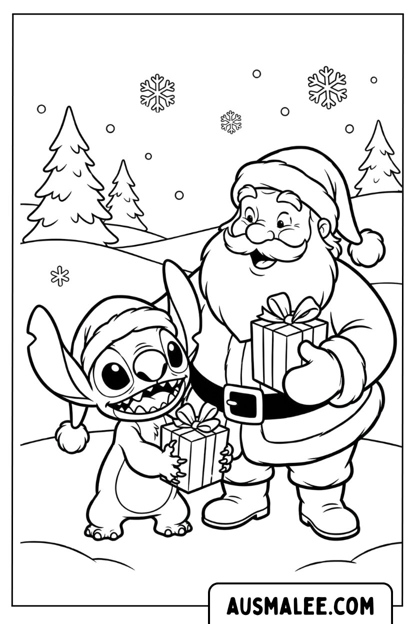 Stitch en Santa Claus Swap kleurplaat