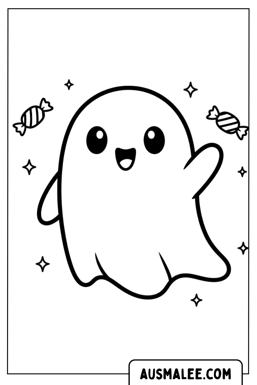 Coloriage Doux fantôme et bonbons