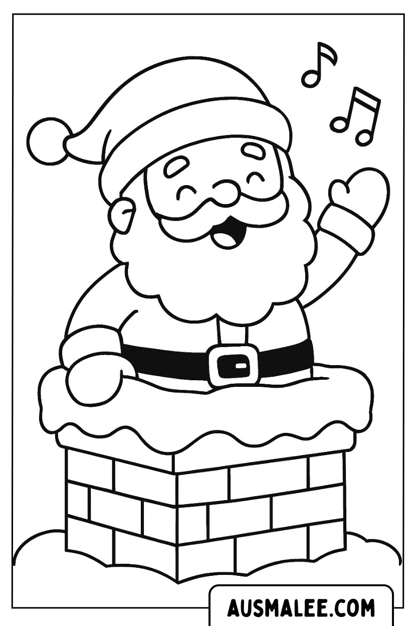 Coloriage Père Noël sur la cheminée