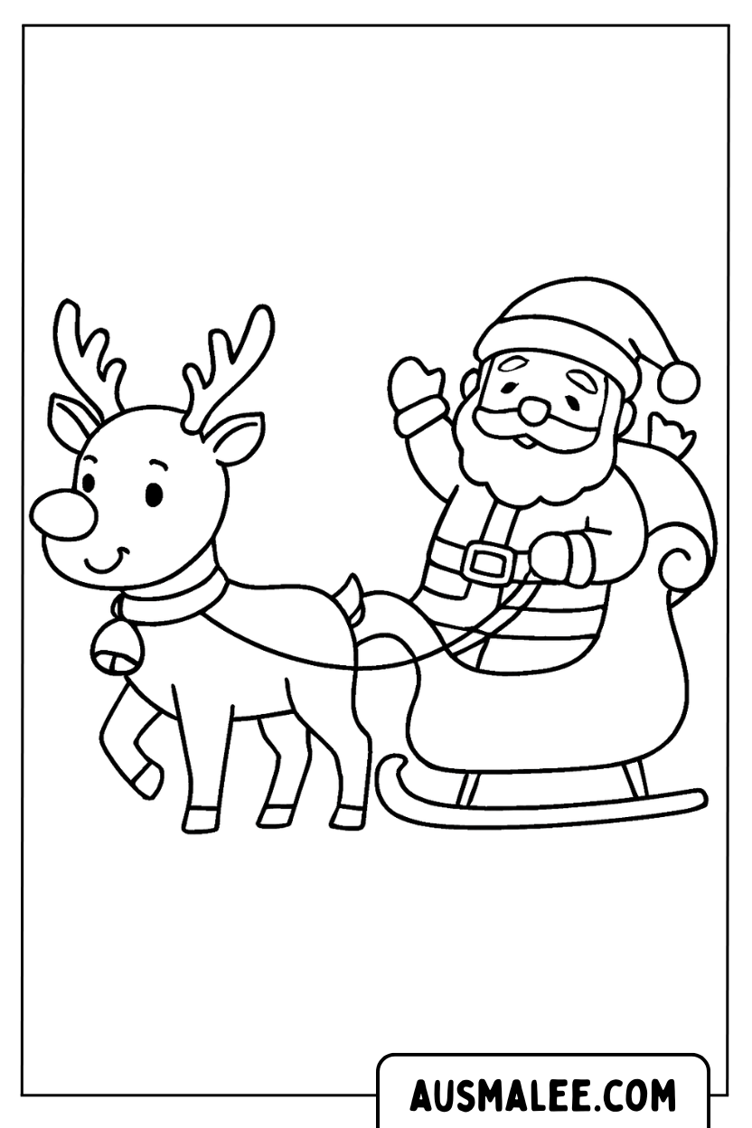 Coloriage Le Père Noël monte un traîneau à rennes
