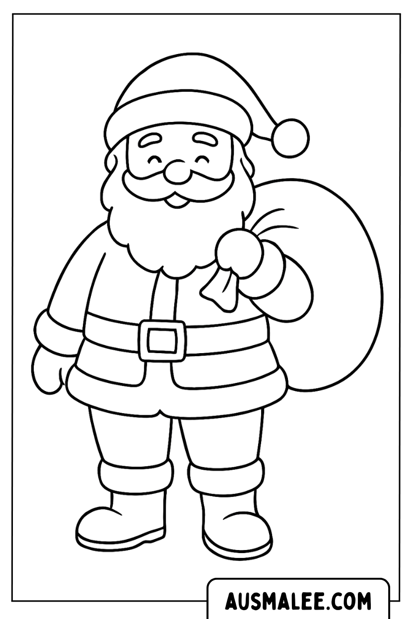 Coloriage Père Noël portant un sac