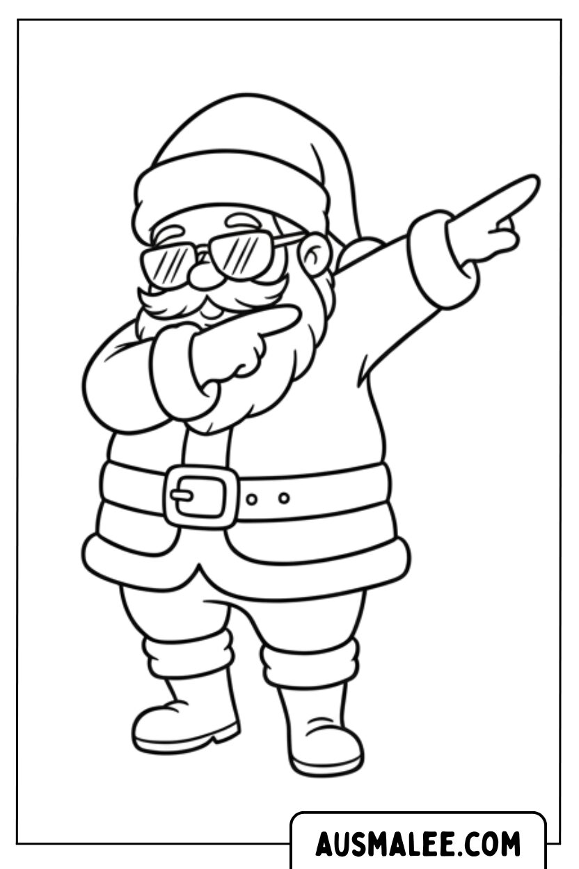 Coloriage Père Noël portant des lunettes de soleil Cool