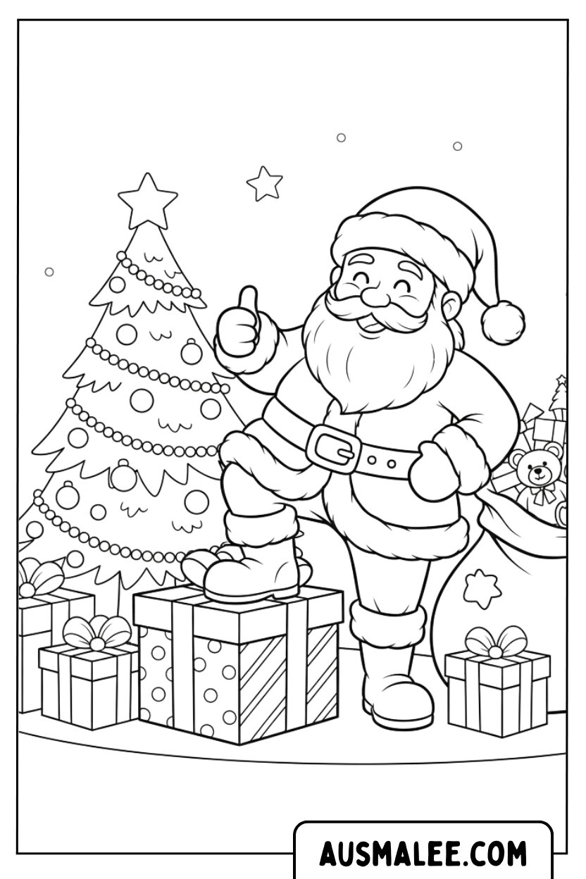 Coloriage Le Père Noël montre les pouces vers le haut