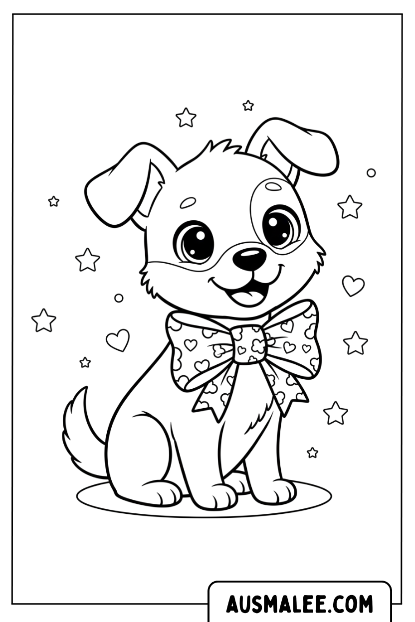 Kleurplaat puppy met hartstrik