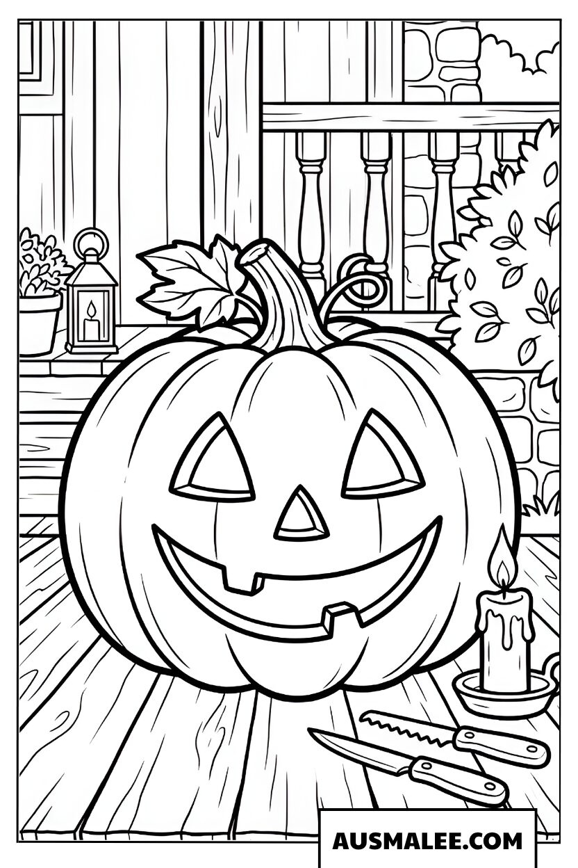 Coloriages Halloween grande citrouille sculptée