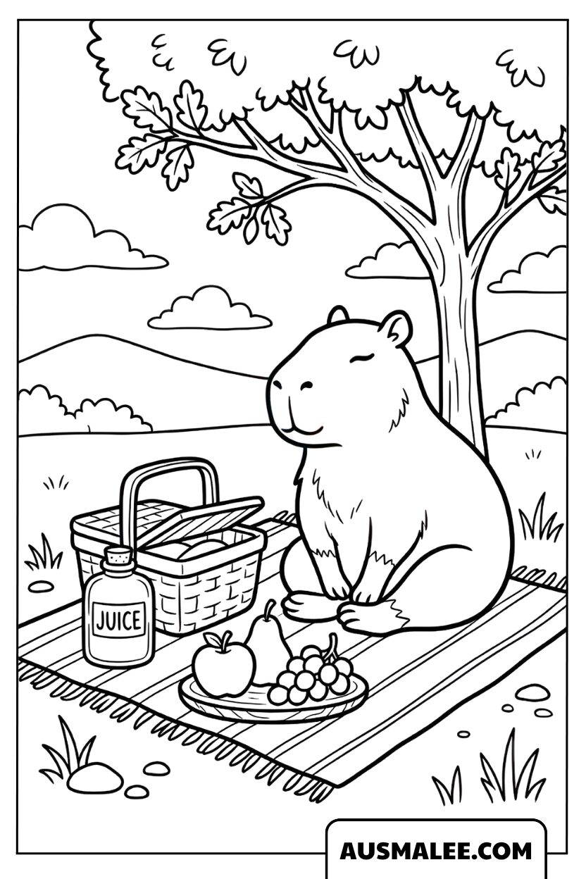 Coloriages capybara pique-nique dans le parc