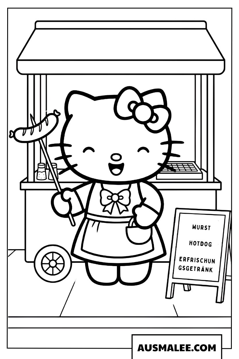 Hello Kitty kleurplaten de kokkin bij de worstkraam