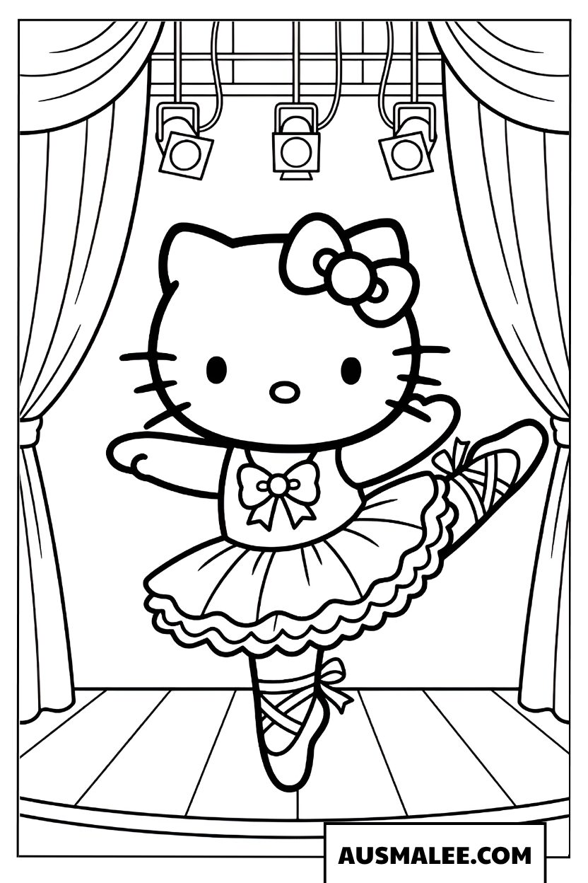 Hello Kitty kleurplaten de sierlijke ballerina op het podium