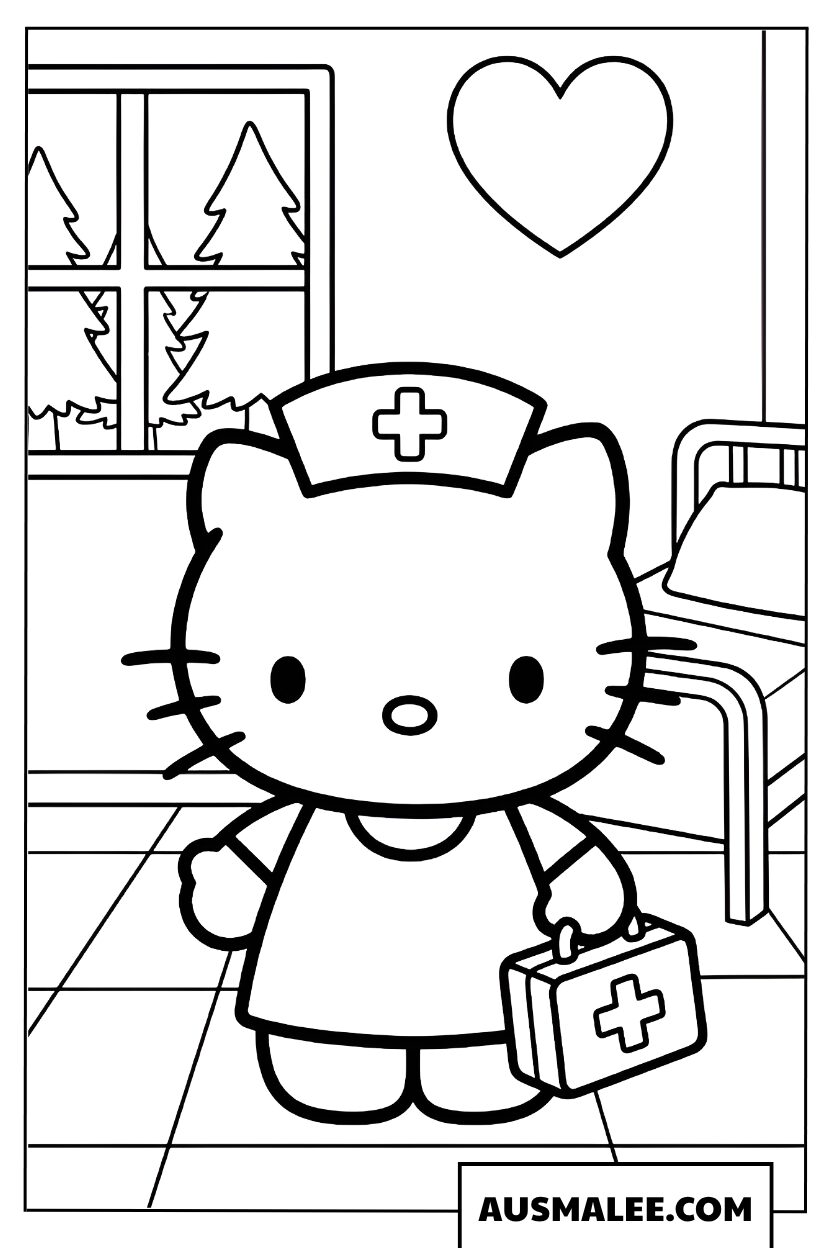Hello Kitty kleurplaten de behulpzame verpleegster