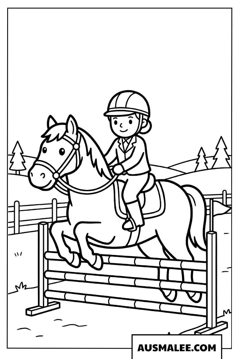 Paarden kleurplaten een springpaard bij een hindernis