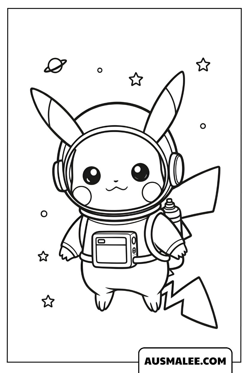 Pikachu ausmalbild als Astronaut im Weltraum