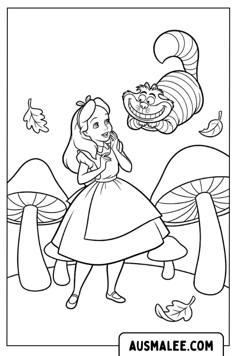 Coloriage - Alice le chat du Cheshire