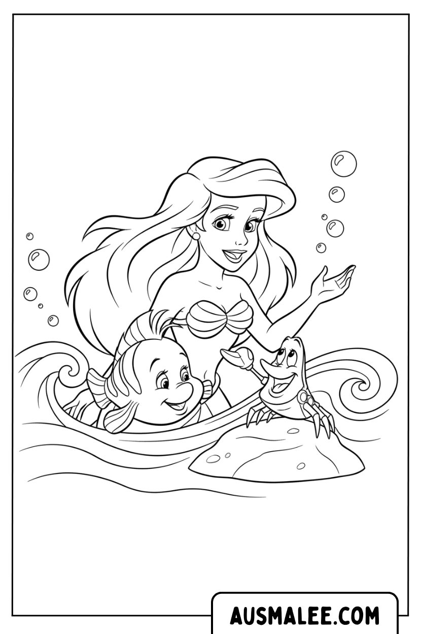 Coloriage Ariel Flounder Sebastian