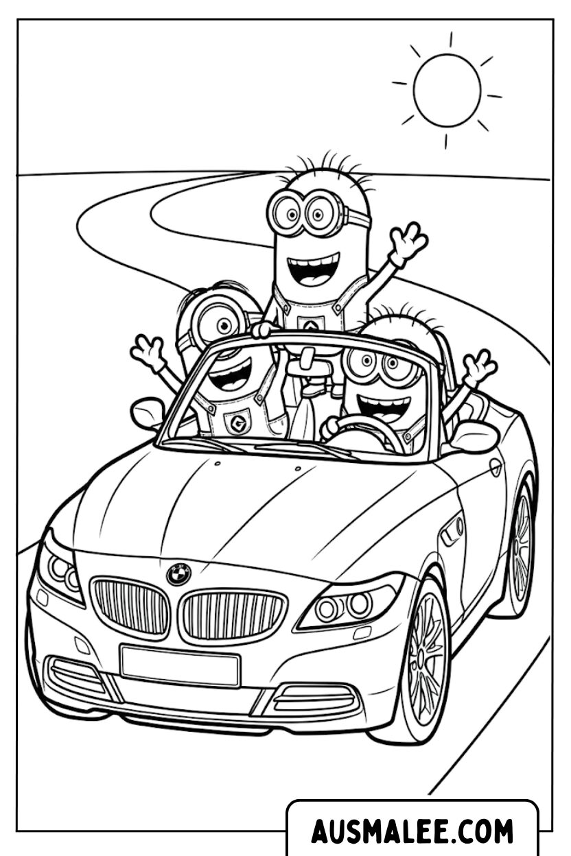 BMW Cabriolet Minions kleurplaat