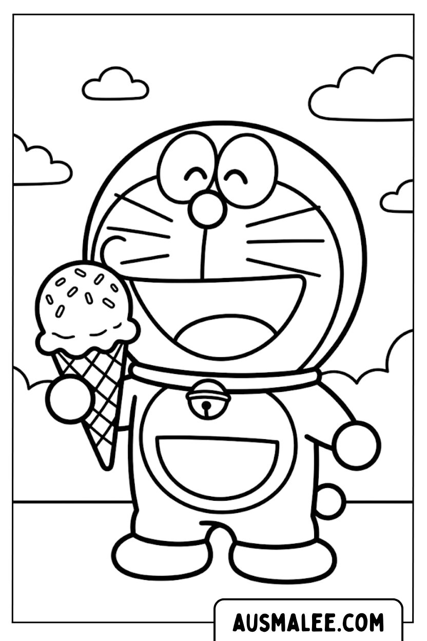 Doraemon met ijs kleurplaat