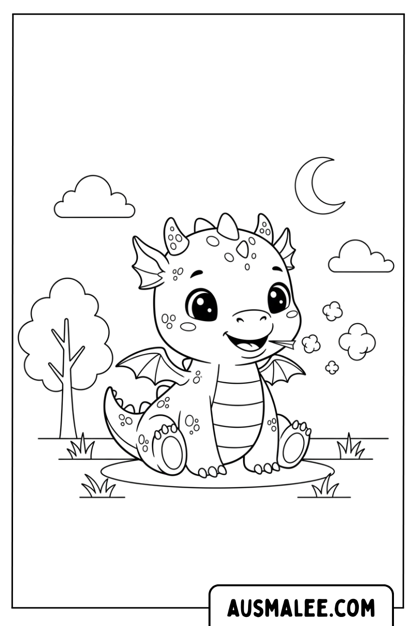 Coloriage Dragon ciel nocturne pour Colorier