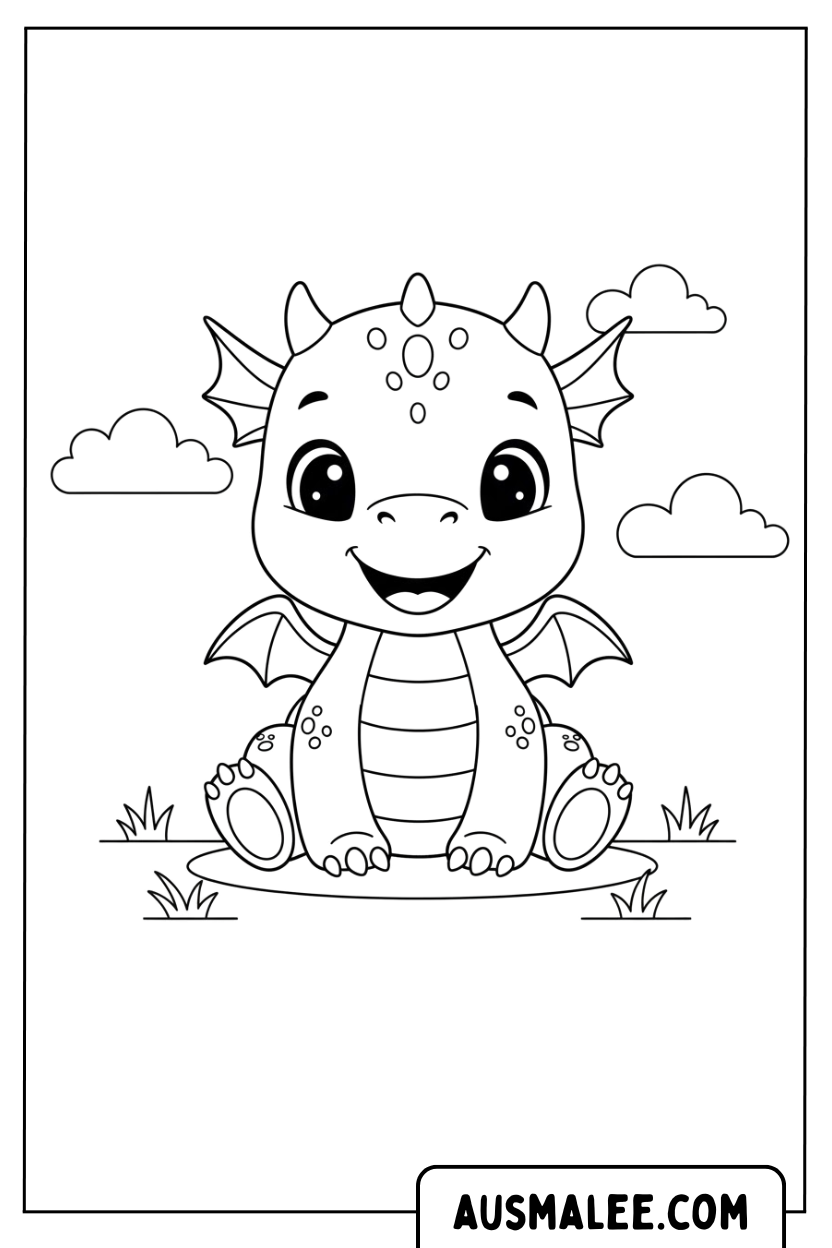 Coloriage Dragon Mignon Assis