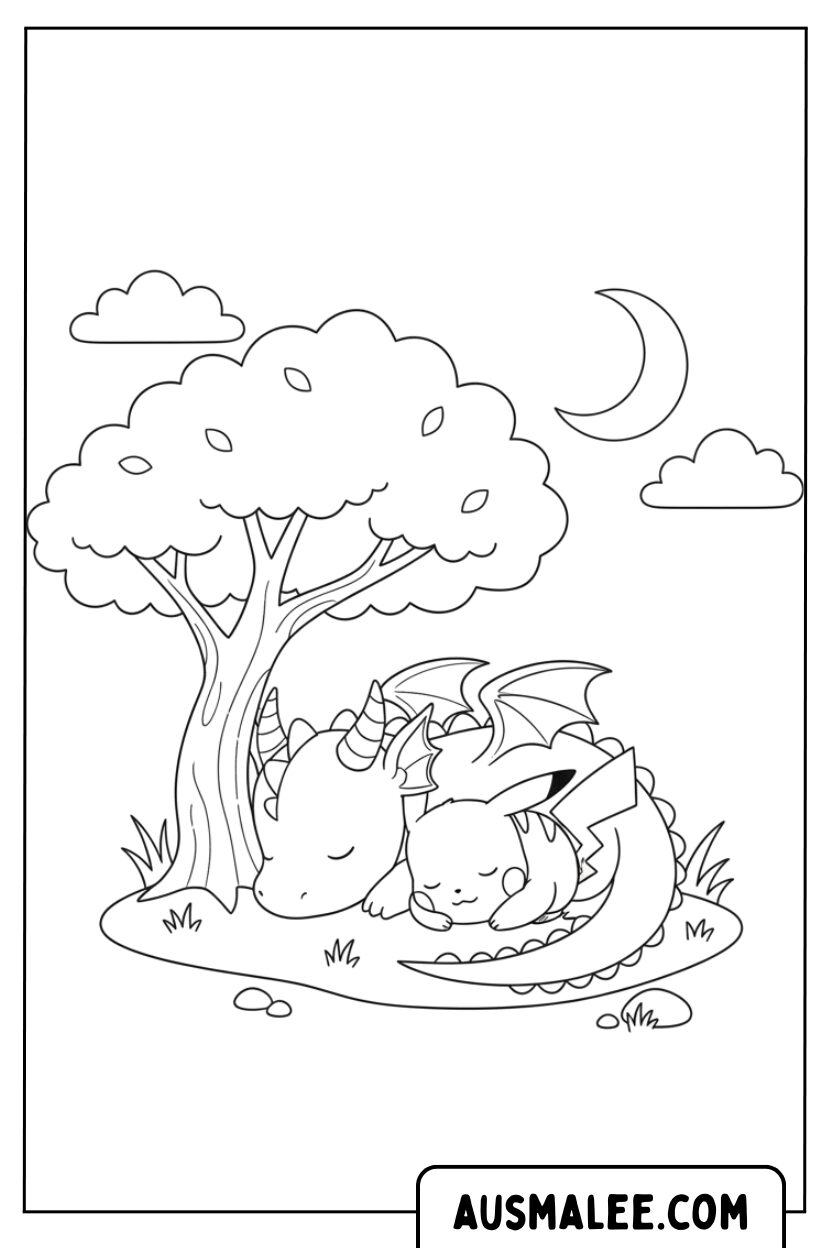 Coloriage dragon arbre endormi