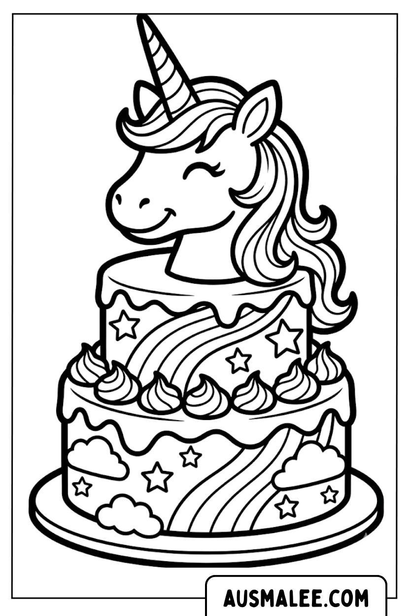 Coloriage Gâteau Licorne pour Colorier