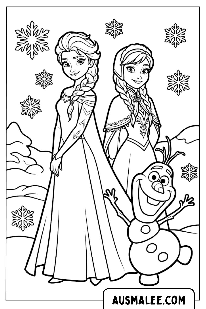 Coloriage - Elsa Anna Olaf