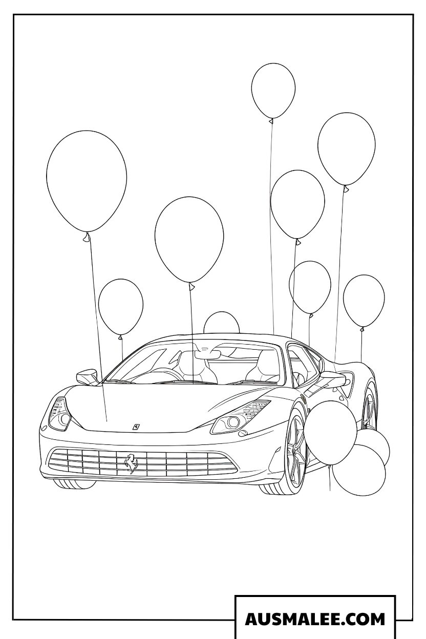 Coloriage Ferrari sous des ballons