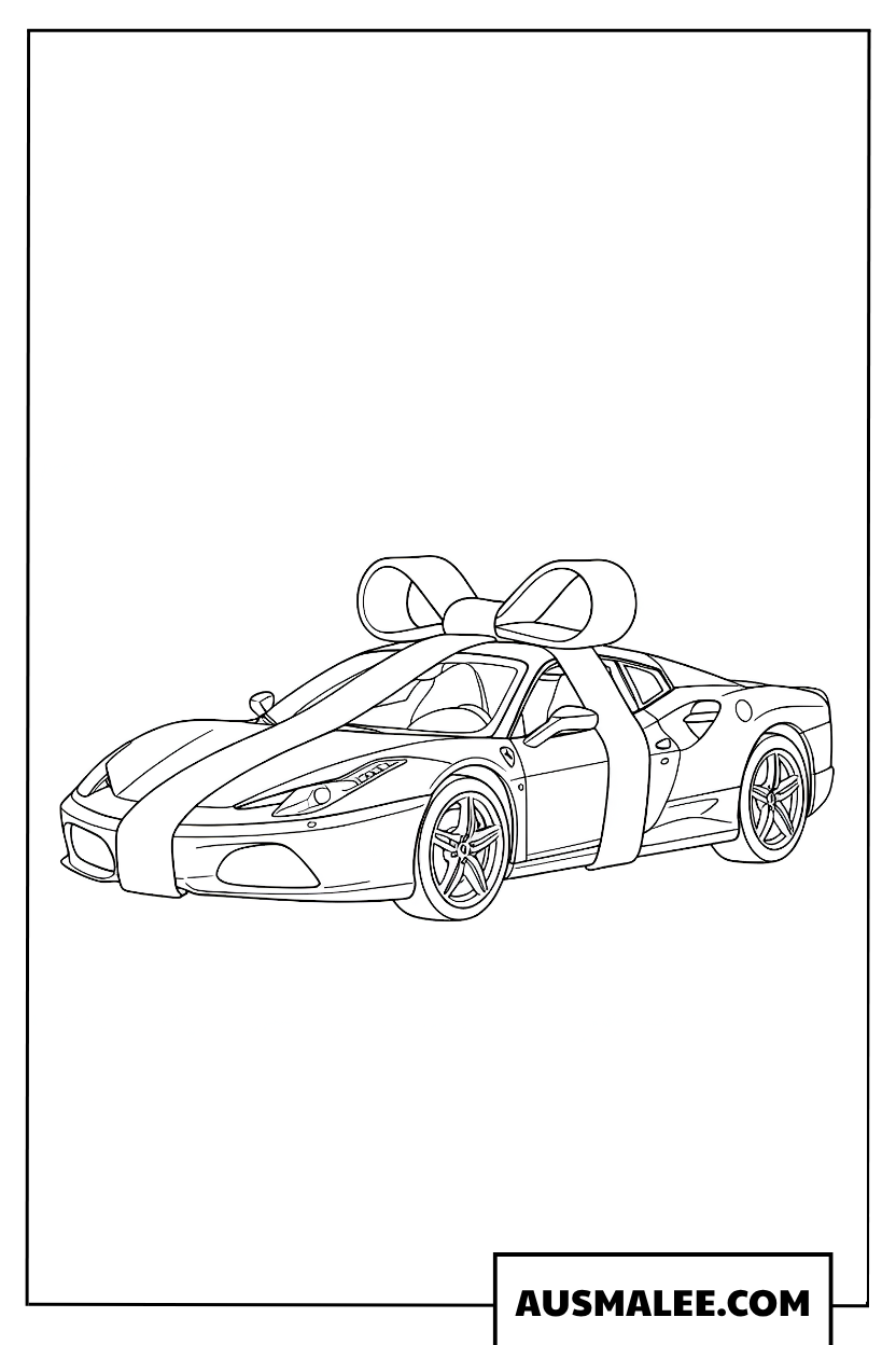 Coloriage Ferrari avec un ruban cadeau