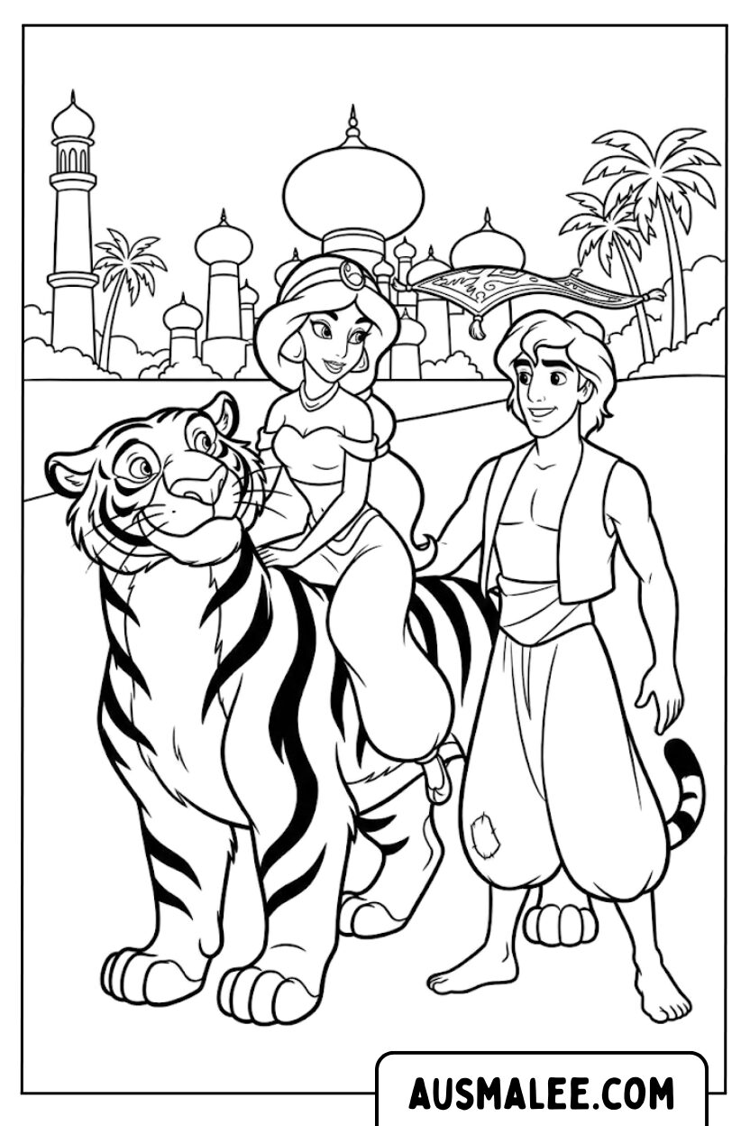 Coloriage - Jasmin Aladdin Tigre