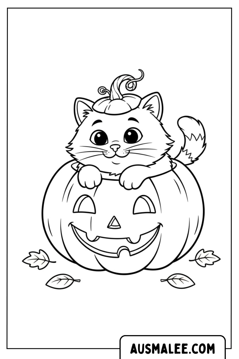Coloriage chat citrouille pour Colorier