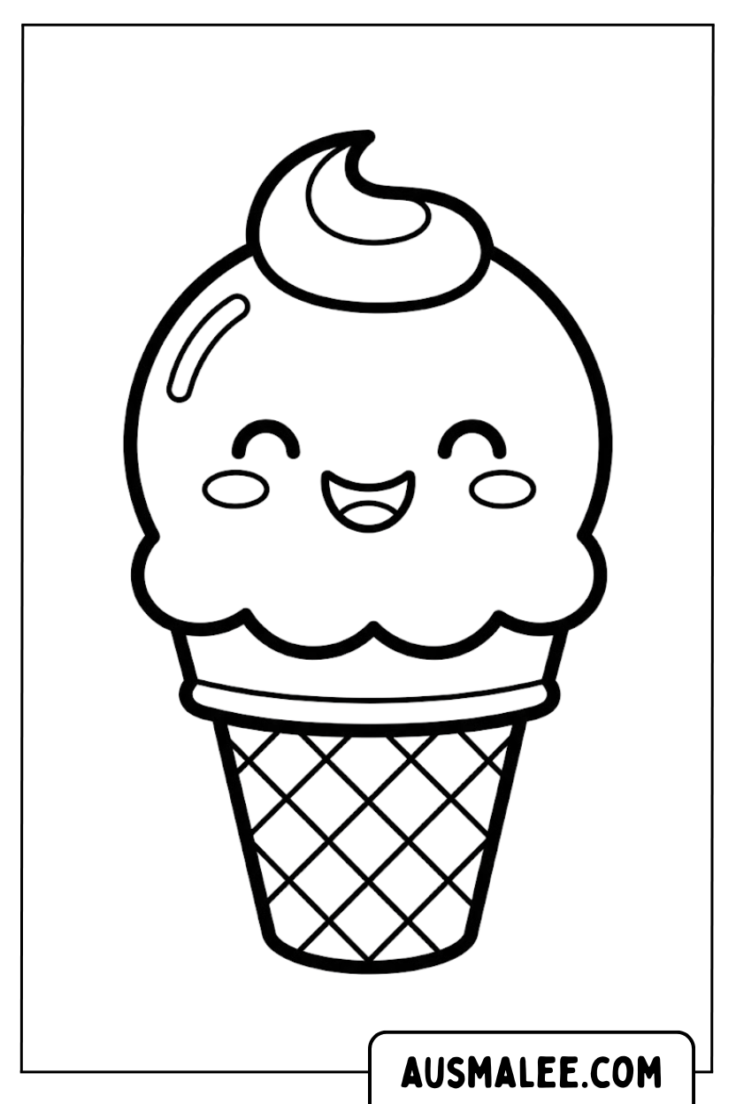 Kawaii ijswafel kleurplaat