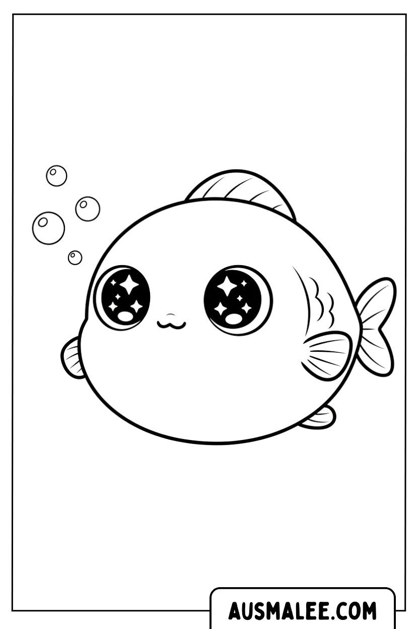 Kleurplaat Kawaii vis glitterogen